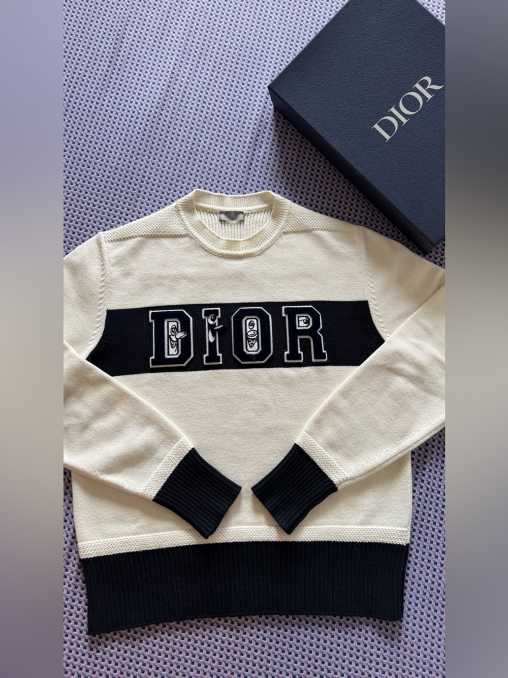 Dior Cream and Black Logo Crewneck Sweater